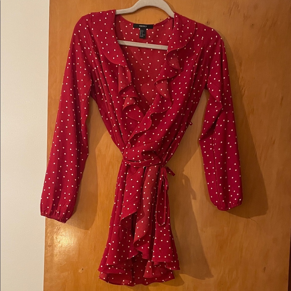 Forever 21 Red Ruffle Polka Dot Dress